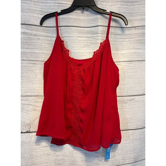 NWT Cupshe Red Tank Top w Lace Size Large - Picture 1 of 3